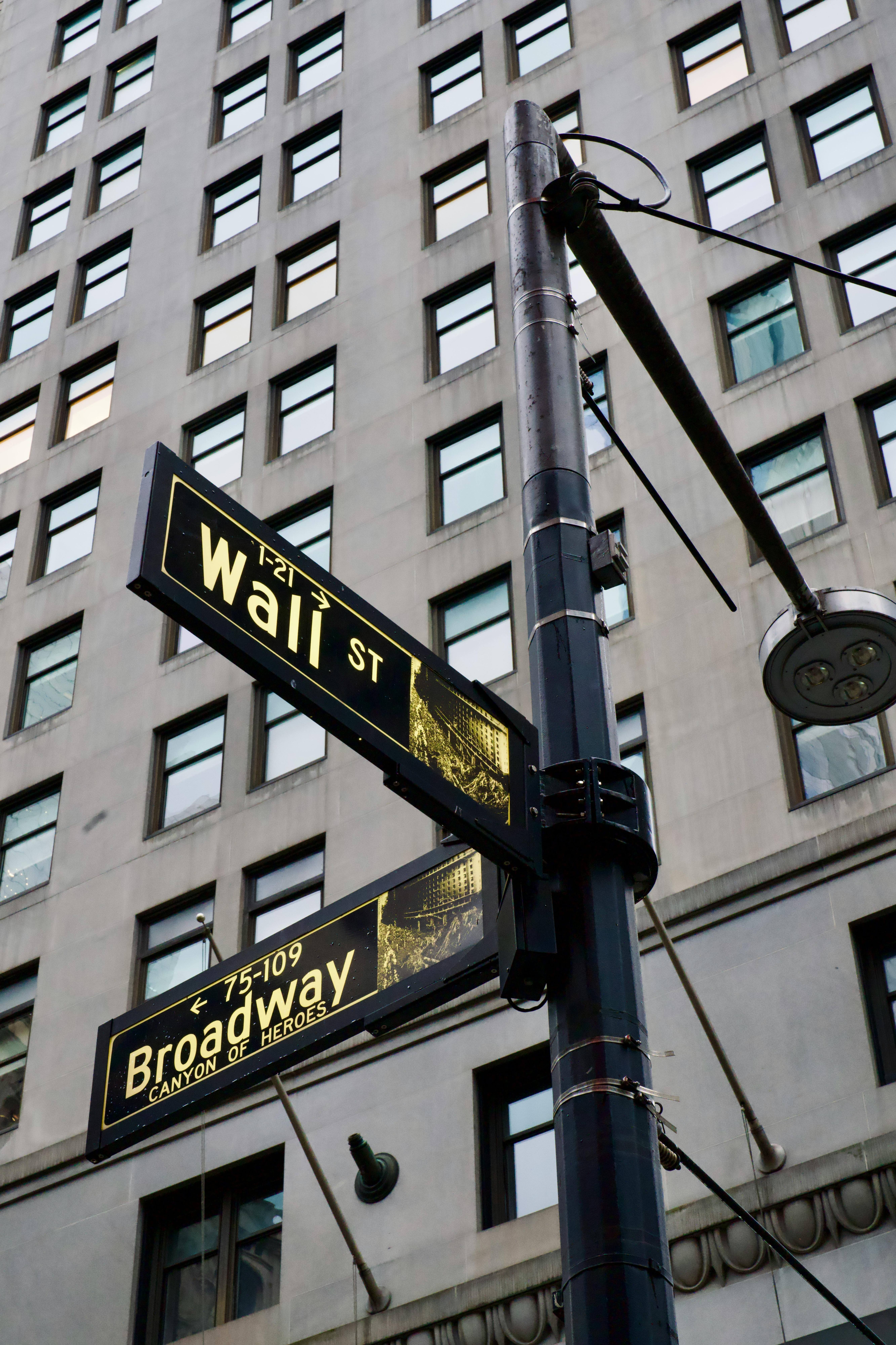 Wall Street and Broadway street sign, New York City